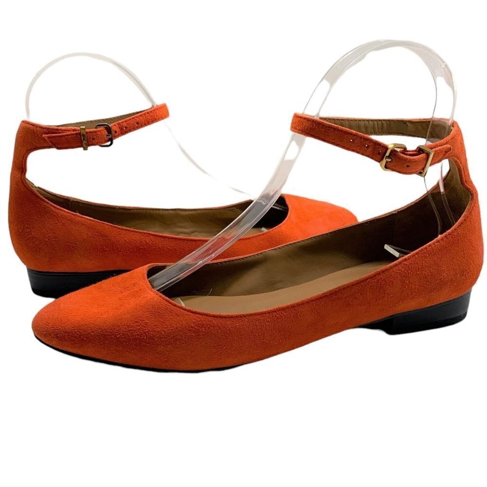 & Other Stories Orange Suede Ankle Strap Ballerina Flats Size 37